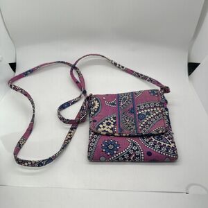 Vintage Vera Bradley crossbody Purse Card Holder Pink & Blue over shoulder